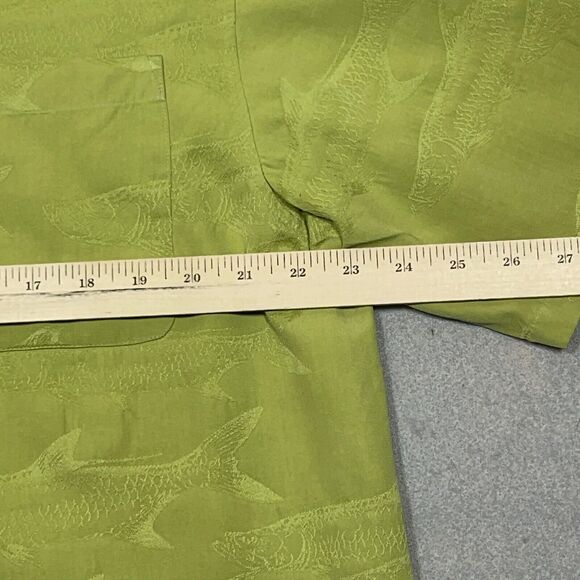 COLUMBIA River‎ Lodge Shirt Men Large Silk Blend Hawaiian Button Up Green Fish - Picture 6 of 10